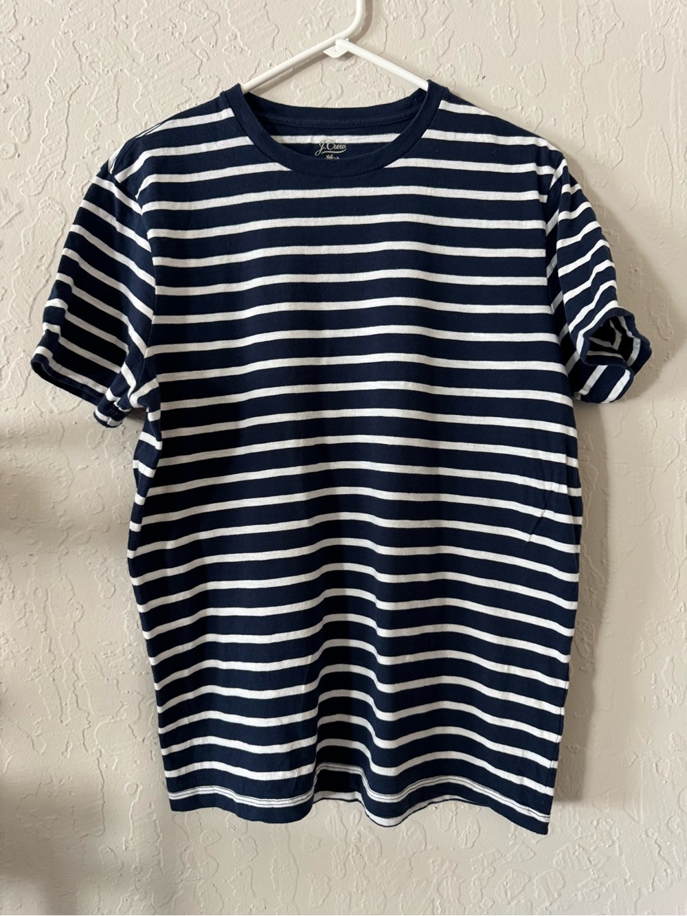 J. Crew Navy & White Stripe Crewneck T-Shirt Lar